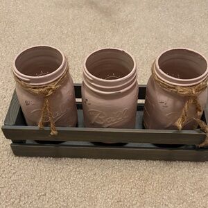 Pink Mason Jars with Wooden Tray